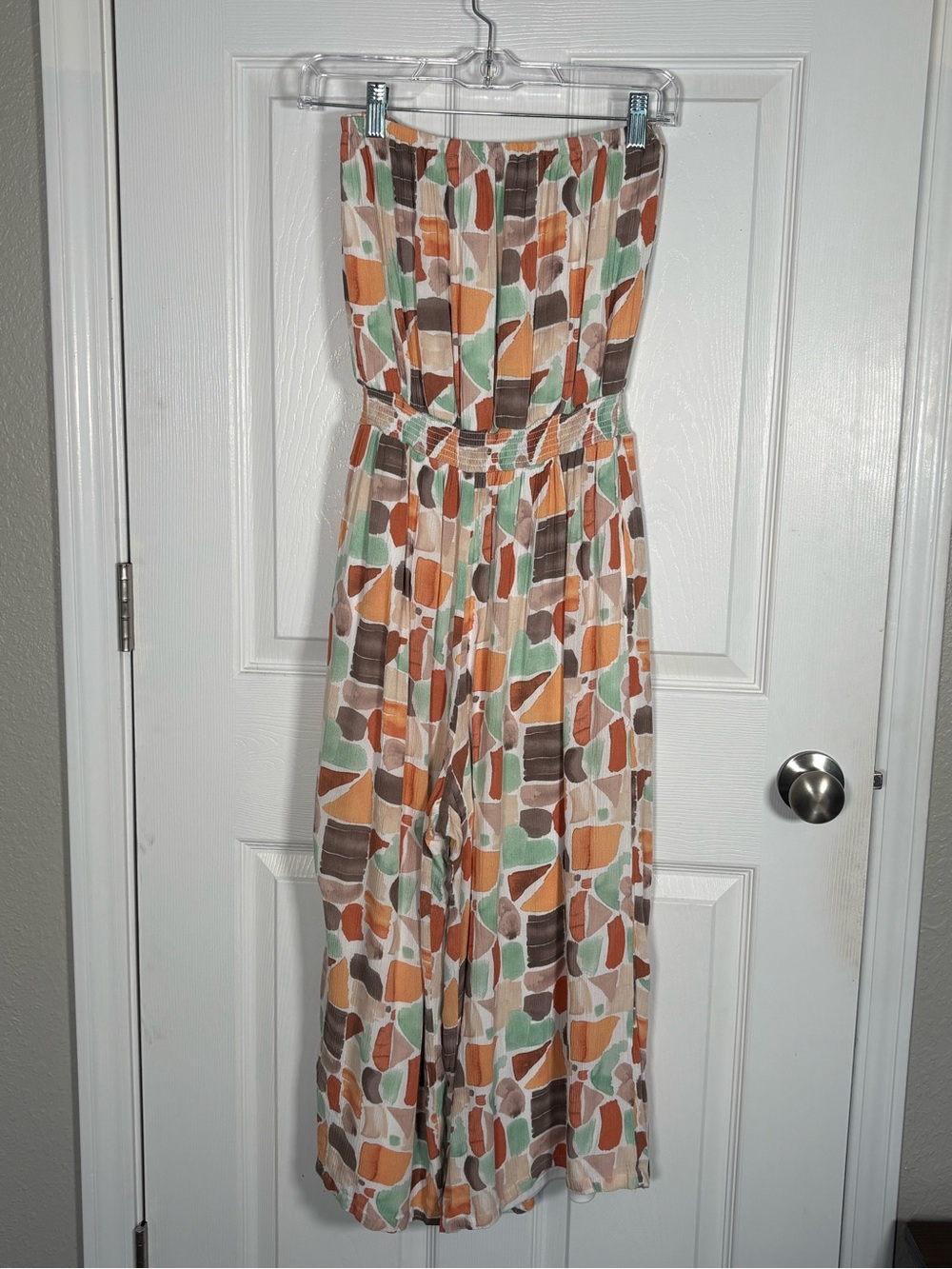 Versona Strapless Patterned Jumpsuit Dress in Multi-Color  Fully Lined Size S